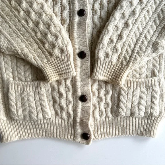 Vintage Irish Hand Knit Wool Cable Cardigan Fisherman Aran Handmade in Ireland - Picture 13 of 14